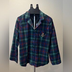 Ralph Lauren Plaid Pajama Top Navy Green Red Crest Logo Size L NWT